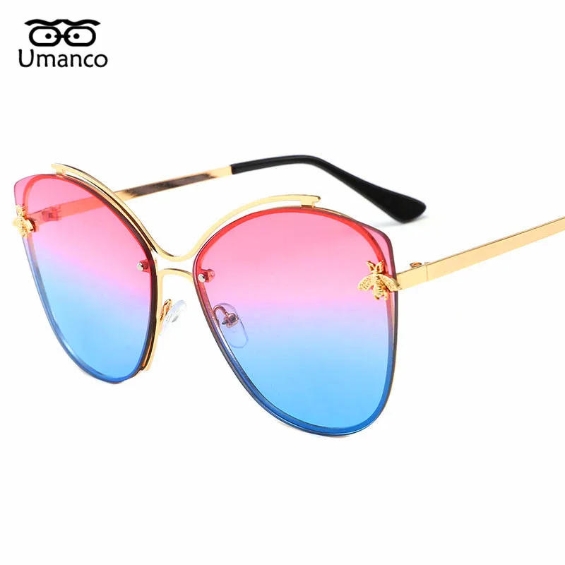 Umanco, новинка, бескаркасные солнцезащитные очки для женщин и мужчин, модные женские солнцезащитные очки в западном стиле, трендовые маленькие солнцезащитные очки в форме пчелы, подарки - Цвет линз: 06