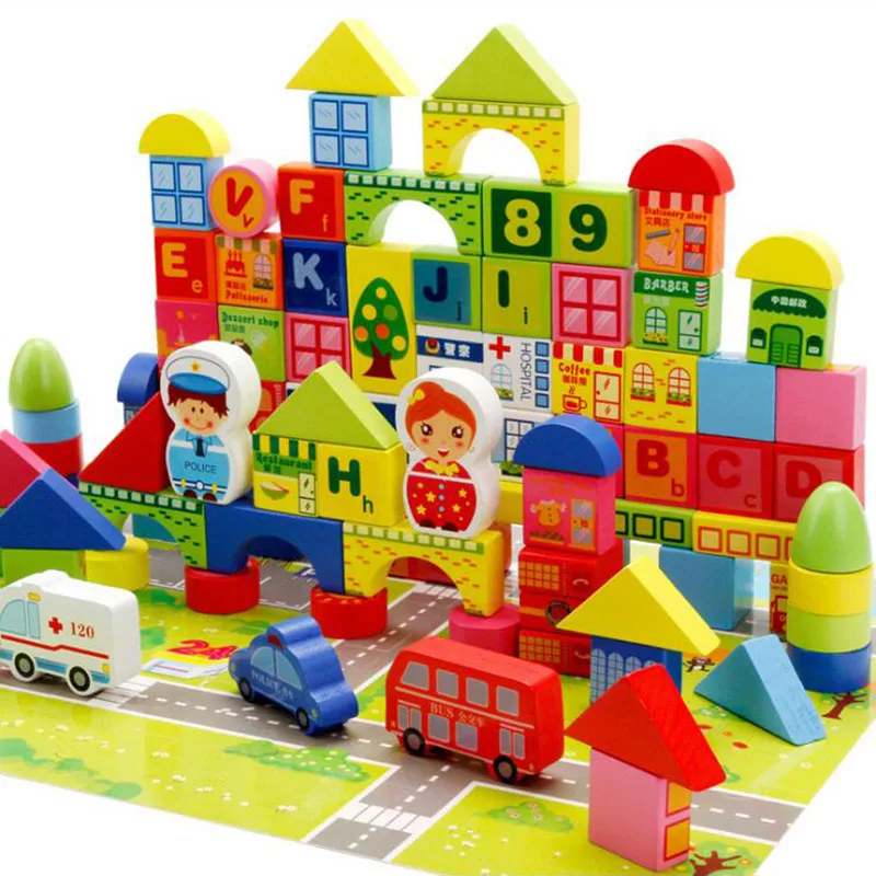 

160pcs Wood Blocks City Traffic Vehicle Building Kits Wooden Toys for Children Baby Colorful Learning and Educational Toy
