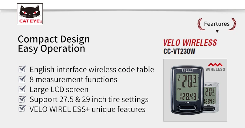 CATEYE велосипедный компьютер CC-VT230W Velo беспроводной Велосипедный Спидометр Водонепроницаемый Многофункциональный велосипедный компьютер секундомер 3 цвета