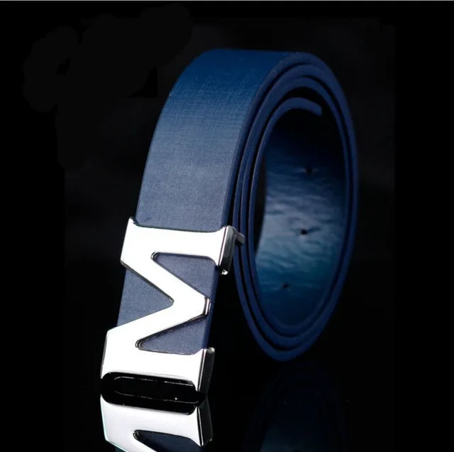 Luxury Brand M Grid Belts High Quality Men's Male Male Male Genuine Leather Real M Fixed Belt For Blue Breeze Pants dark blue