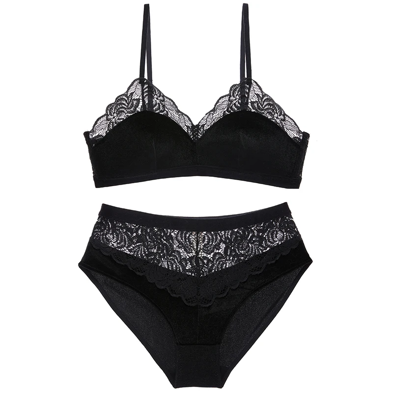 Goedkoop Shaonvmeiwu Sexy suede bh set dames lingerie met dunne kant trim en een rode randloze beha