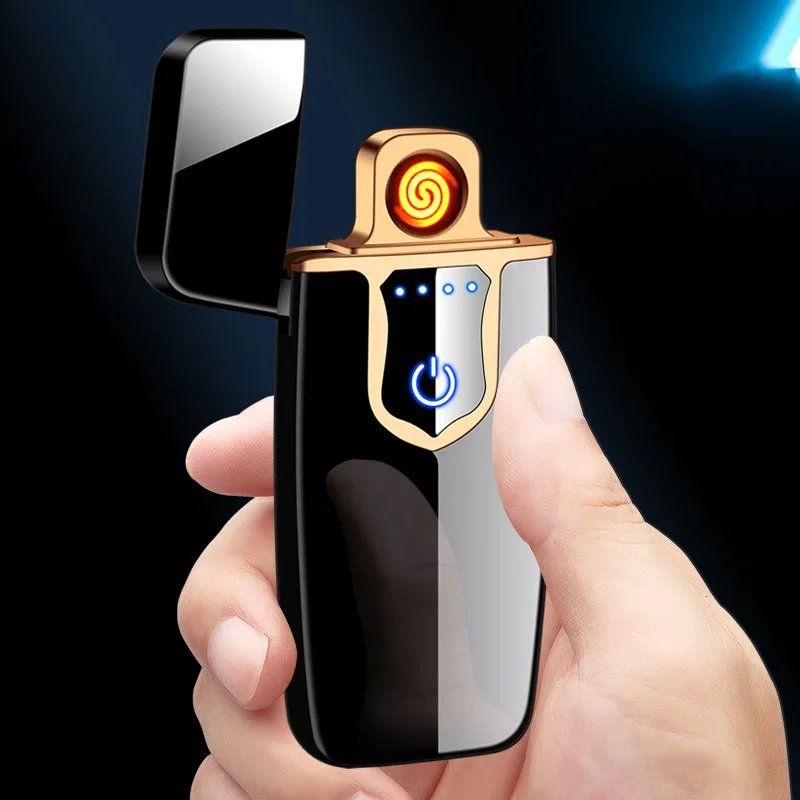 

New Touch Screen Electronic Ignition Electric Ultra-Thin USB Charging Lighter Hot Wire Windproof Charging Electric Lighter