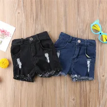 Летние джинсовые шорты с дырками для новорожденных девочек и мальчиков, От 0 до 5 лет с дырками синего и черного цвета для мальчиков и девочек