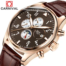 Carnival Sapphire Automatic Mechanical Watch Men Stainless steel waterproof brown leather Watch relogio masculine