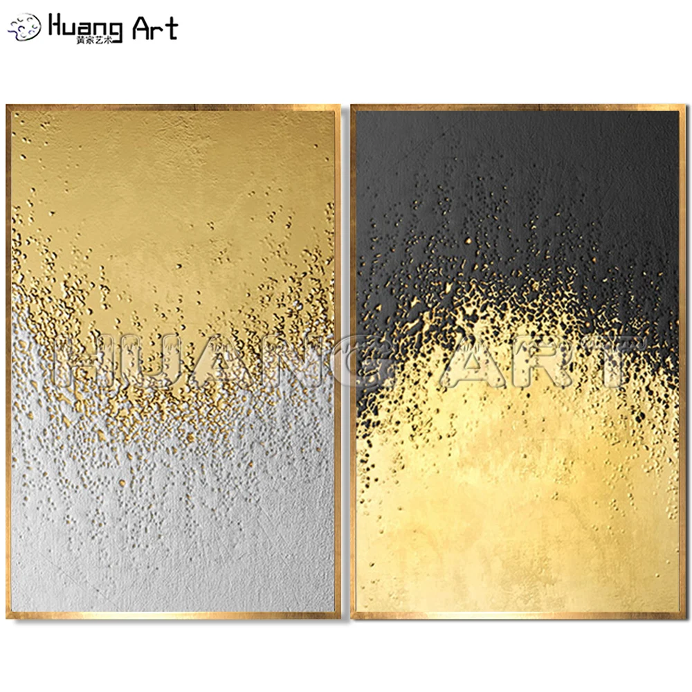 Günstige Großhandel Handmade Gold oder Silbrig Farbe Ölgemälde auf Leinwand für Decor Handgemalte 3D Vergoldung Landschaft Textur Malerei