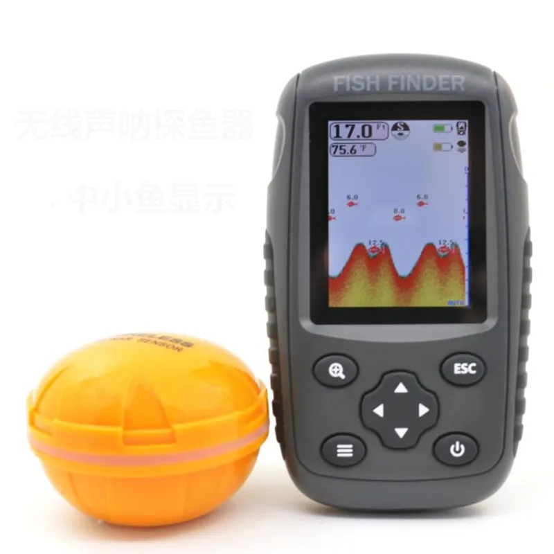 اللاسلكية صياد السمك الروسية الإنجليزية القائمة 125 kHz الاستشعار سونار صدى أسلم للماء Fishfinder ffw718 نسخة مطورة