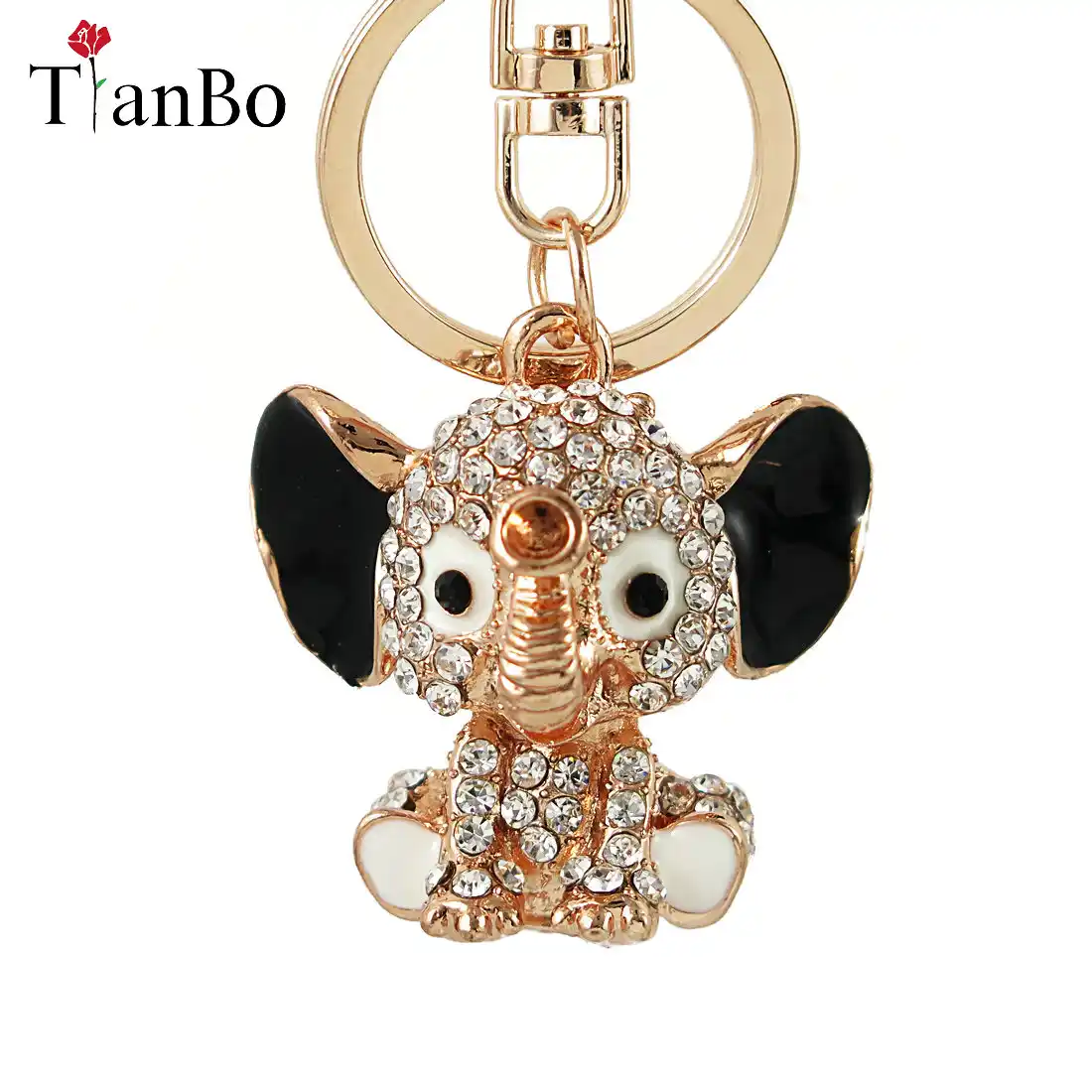 Crystal Elephant Keychain Keyring Rhinestone Key Chain Ring Bag Purse Car Charm