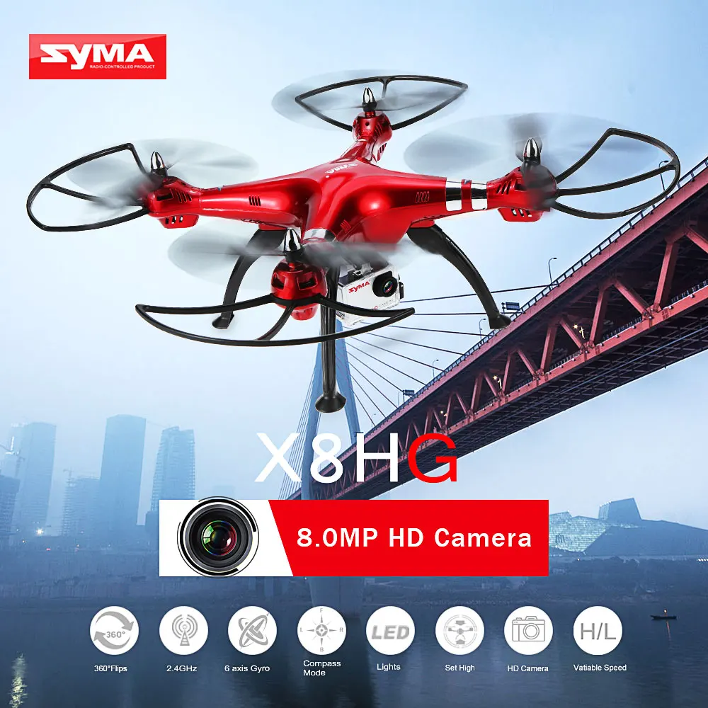 

Syma X8HG 8.0MP HD Camera 6-Axis Gyro Remote Control Quadcopter with Barometer Set Height Headless Model LED Light RC Drone