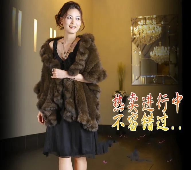 

2015 New Genuine Knit Mink Fur ponchos and capes With Fox Trimming Real mink fur jacket Fashion Women CW-16