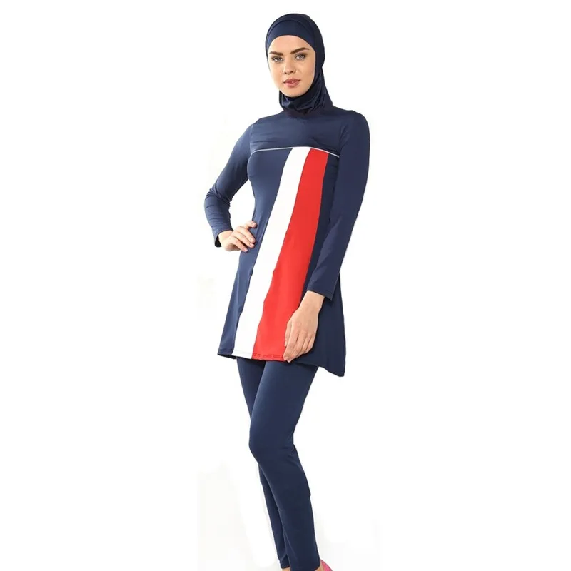 Мусульманский купальник для женщин скромный купальник мусульманский купальный костюм хиджаб пляжная одежда Исламский купальный костюм - Цвет: Синий