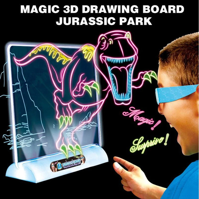 Детские игрушки динозавра 3D светящаяся доска для рисования стираемая каракули эскиз живопись калькирование, копирование доска дети обучение рисованию игрушка