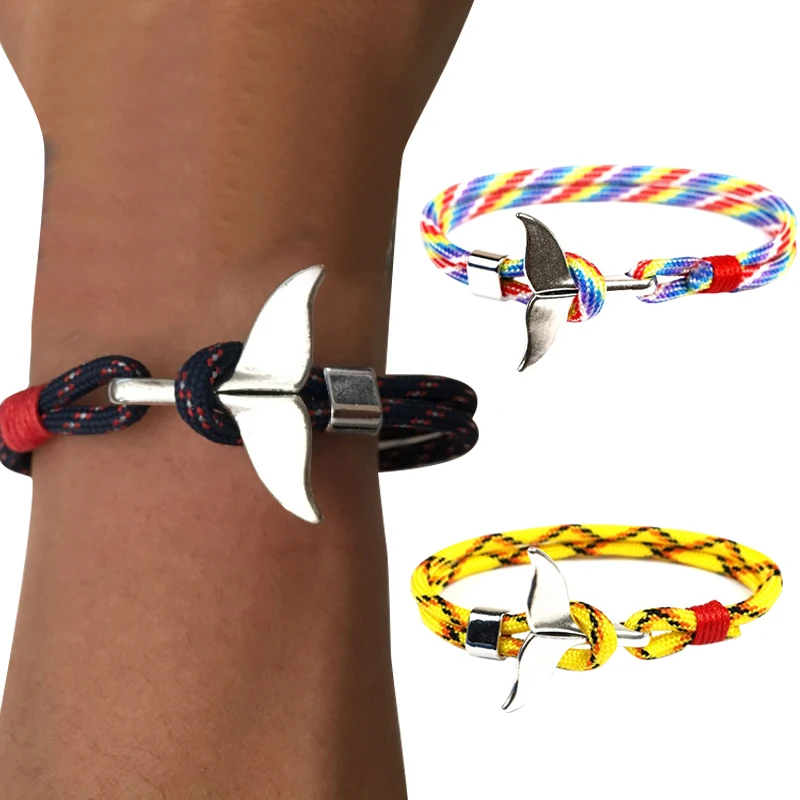

Hot 2019 New Charm Nautical Survival Rope Chain Paracord Bracelet MKENDN Fashion Whale Tail Anchor Bracelets Men Women