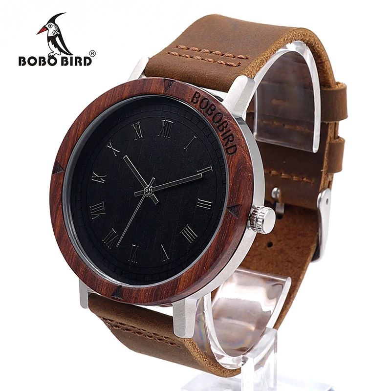BOBO BIRD New Designer Watch Men Leather Strap Wooden Watches Luxury Wood Wristwatches relogio masculino C-K06