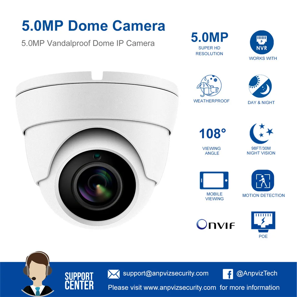 Anpviz(Hikvision совместимый) 5MP купольная PO ip-камера для дома/улицы безопасности H.265 ночного видения IP66 CCTV видео веб-камера видеонаблюдения