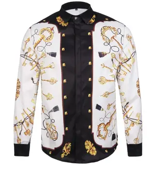

2018 Luxury White Printed Long Sleeve Men shirts