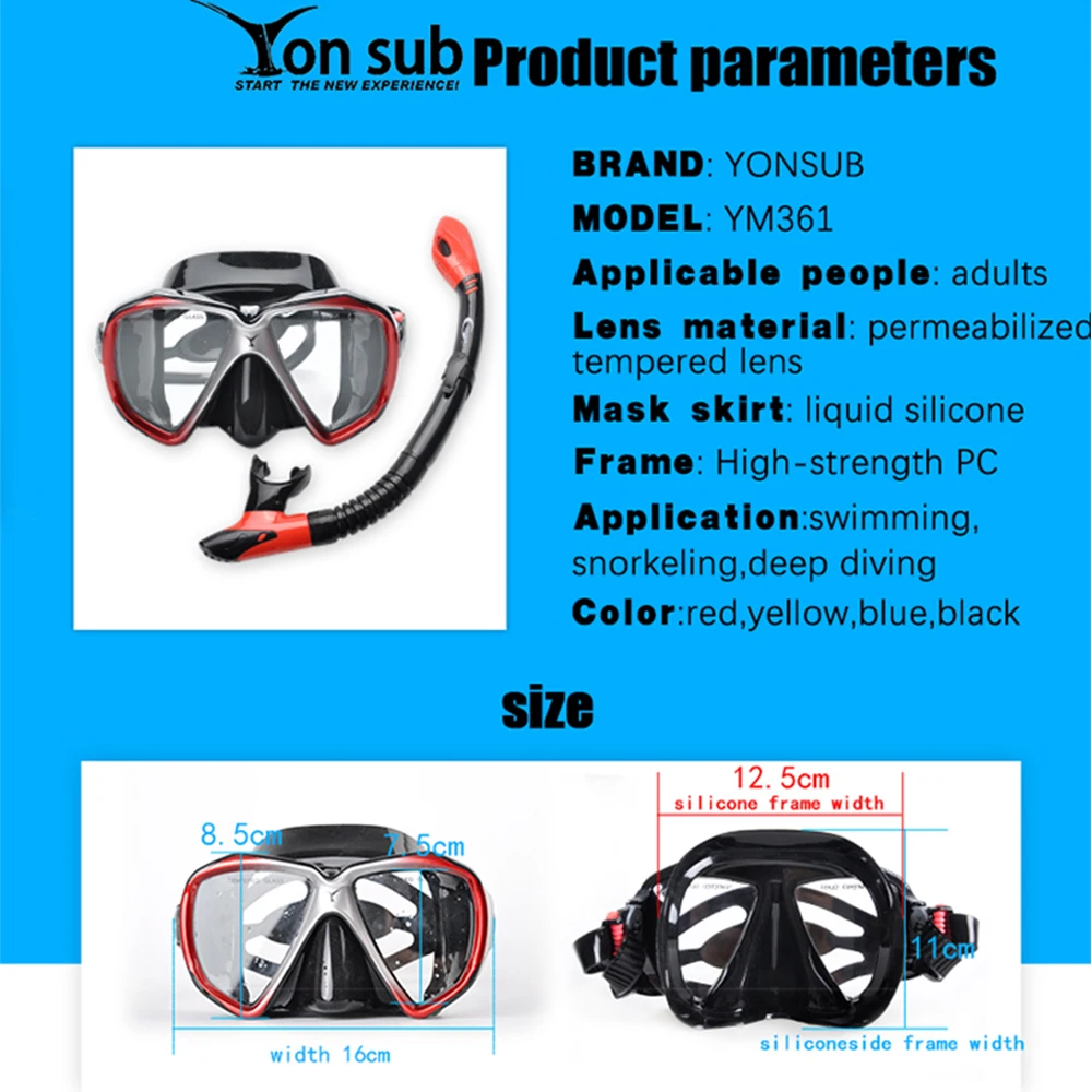 Yonsub маска для подводного плавания, анти-туман, подводная Подводная охота, линзы для близорукости, оптическая маска+ набор трубок с коробкой для масок, оборудование для подводного плавания