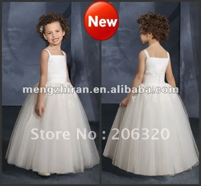 Wholesale Best Selling Hot Priness White Floor Length Satin Flower Gril Dress 2012 Custom Made | Свадьбы и торжества