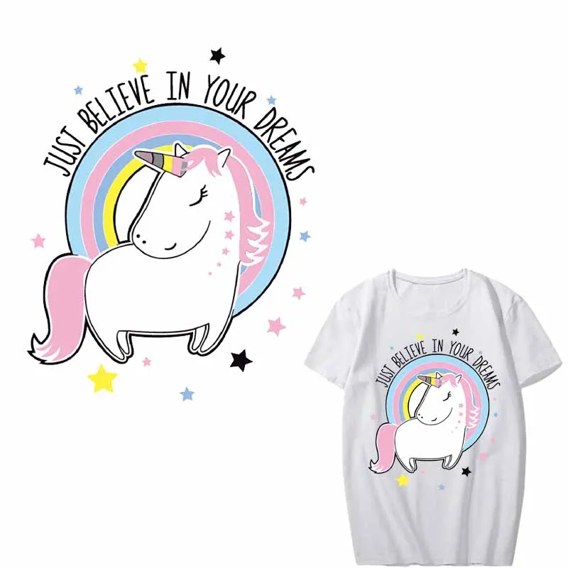 

Cartoon Unicorn Patch Iron on Transfer Rainbow Patches for Kids Clothing DIY T-shirt Applique Vinyl Stickers Thermal Press