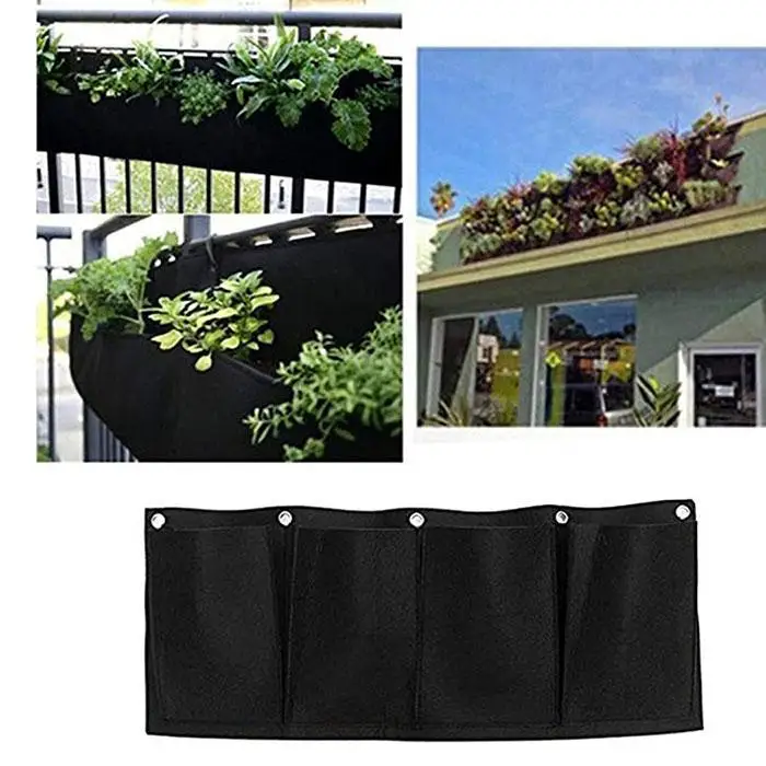 4 кармана озеленение подвесной, настенный, садовый черный цветок посадки мешок