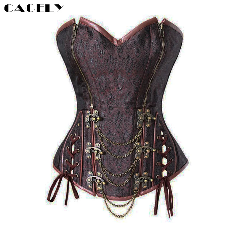 Steampunk Floral Corset Jacket Zip Steel Boned Basque Retro Knob Busks Punk Corselet Top S 6XL