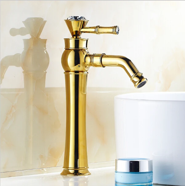 Bathroom Luxury Gold Plated Basin Faucets With Diamond Swivel Mixer