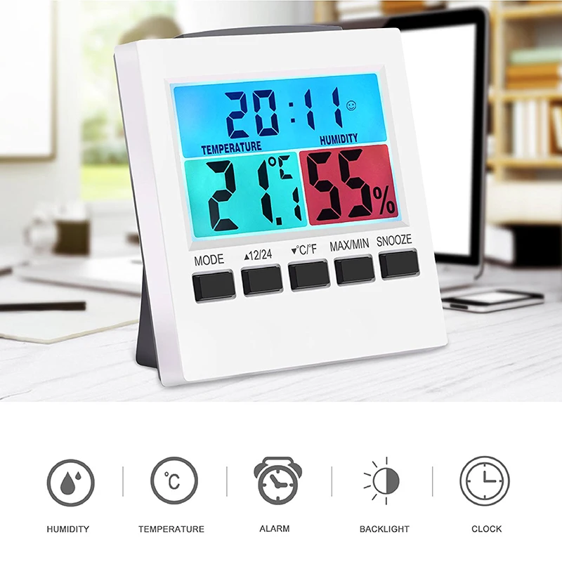 EAAGD комнатный термометр гигрометр Цифровой Монитор влажности Манометр с подсветкой будильник с красочным ЖК-дисплеем температура
