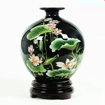 

Jingdezhen Porcelain Modern New Chinese Style Living Room Ancient Shelf Decoration Flower Arrangement Black Ceramic Vase lotus
