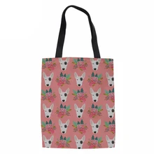 Женские каналы сумки сумка ручной работы хлопок питбультерьер печать школьные дорожные женские складные длинные сумки через плечо