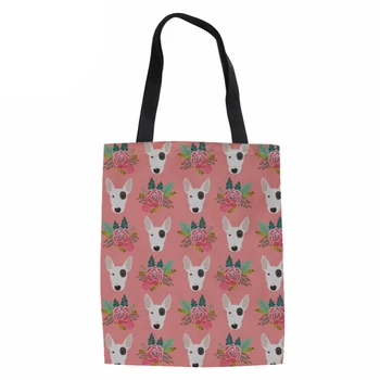 

Ladies Channels Handbags Bag Handmade Cotton Pit Bull Terrier Printing School Travel Women Folding long Shoulder Shopping Bags