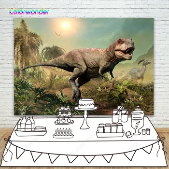 

Jurassic Park Tyrannosaurus Photography Backdrop Dinosaur On Primeval Forest Background For Kids Boy Baby Birthday Party Decoer