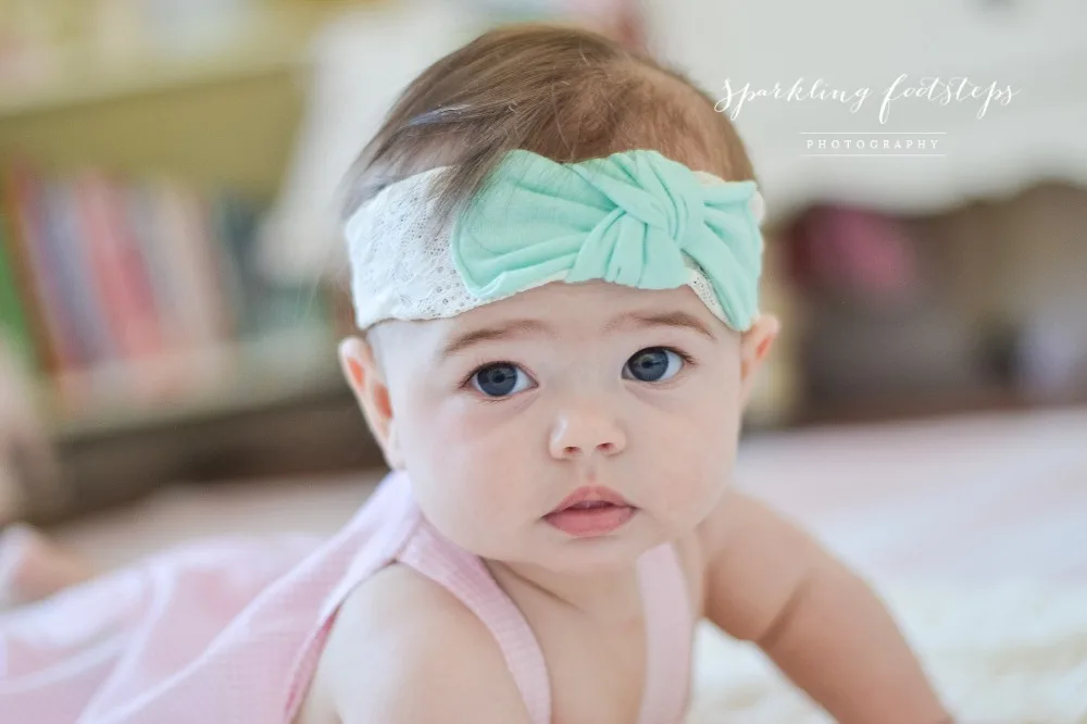 

2016 New Cotton Elastic Newborn Baby Girls Lace Headband Knot Hair Band Children Knot Rabbit Ear Headband bandeau bebe