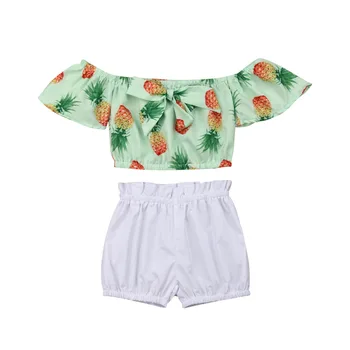 

2Pcs Kids Toddler Baby Girls Off Shoulder Short Sleeve T Shirt Tops + Shorts Outfits Set Clothes Summer 2019