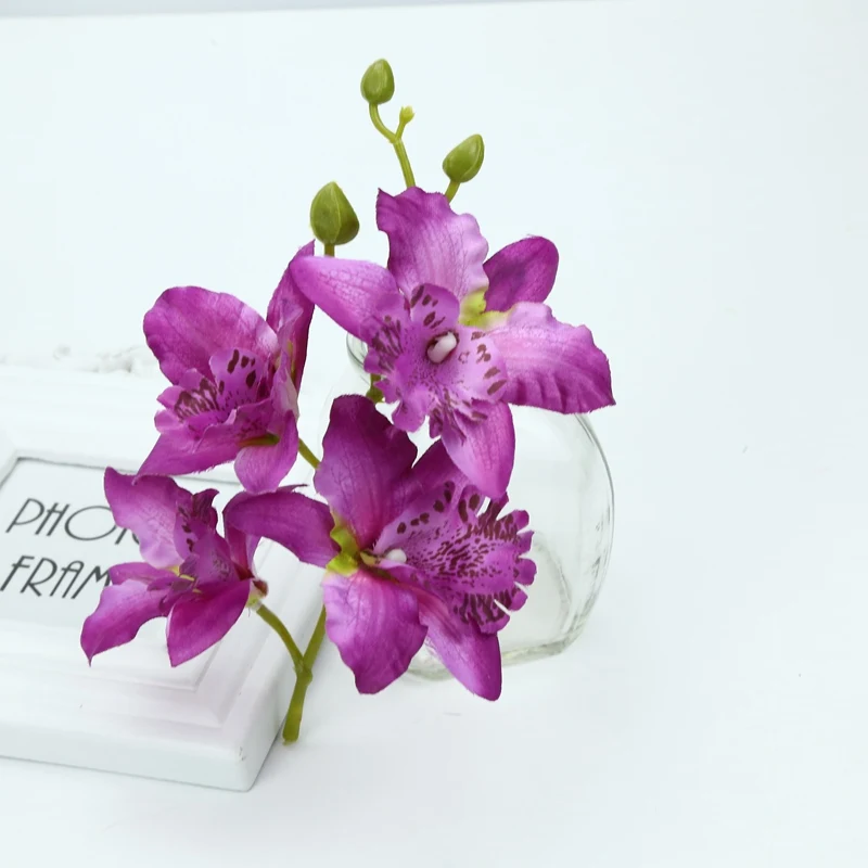 Шелковая бабочка ваза с искусственной орхидеей дисплей Искусственные цветы год Рождество Декор для дома Свадебные аксессуары оформление - Цвет: purple red