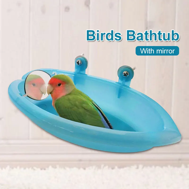 

Mirrored Blue Plastic Bird Bath Tub Pet Cage Accessories Bird Mirror Bath Shower Box for Parrot Bath Bird Toys Cleaning Supplies