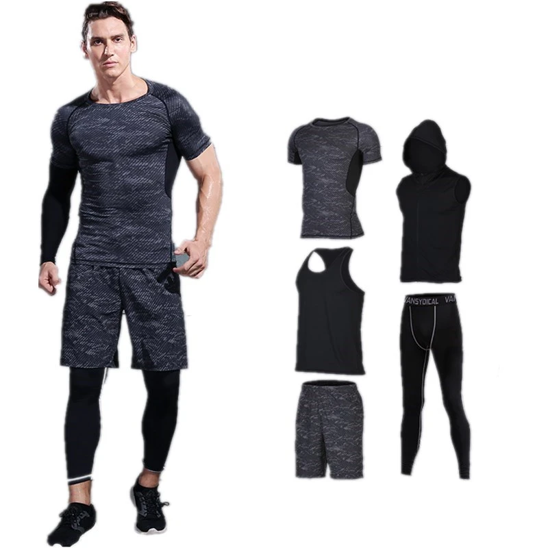 Traje deportivo 2019, ropa deportiva para hombre, conjuntos de Fitness para correr, mallas de compresión para hombre, chándales de gimnasia para hombre, para hombre, 5 uds.|running set|running set menrunning