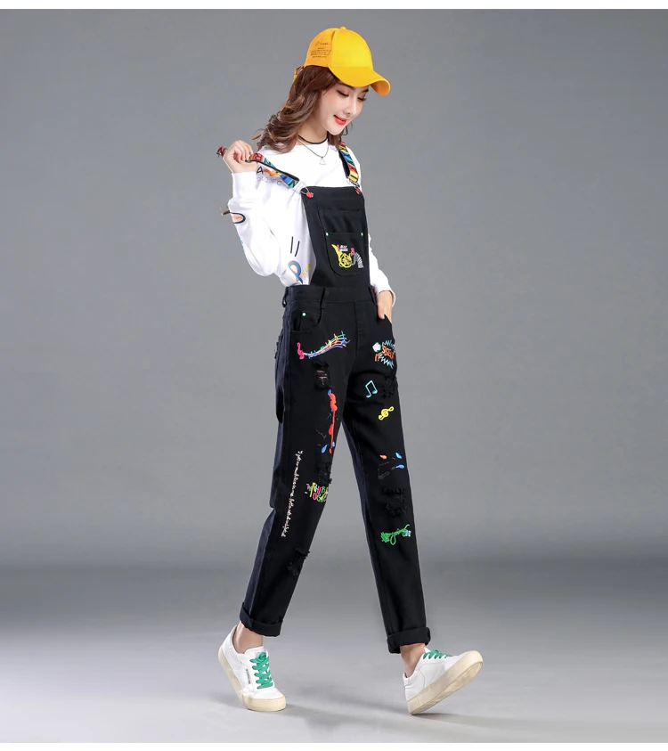 Spring Autumn Black Denim jumpsuit women White Denim overalls Ladies Hole Embroidery Letter rompers playsuit Summer 2020 Spring Autumn Black Denim jumpsuit women White Denim overalls Ladies Hole Embroidery Letter rompers playsuit Summer 2020