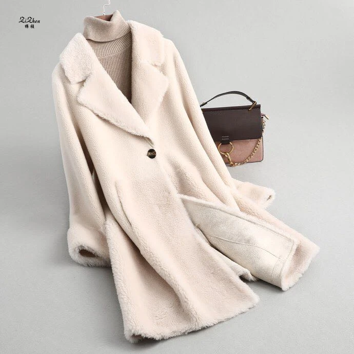 

ZiZhen Woolen Fur Long Overcoat With Suit Collar Spring New Female Woman Trench Compound Skin And Fashion 190606-2,59338