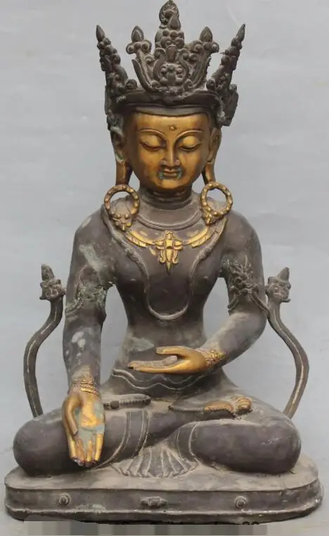 

S5145 19" Signed Chinese Purple Bronze Gilt Kwan-yin Guanyin Tara God Buddha Statue