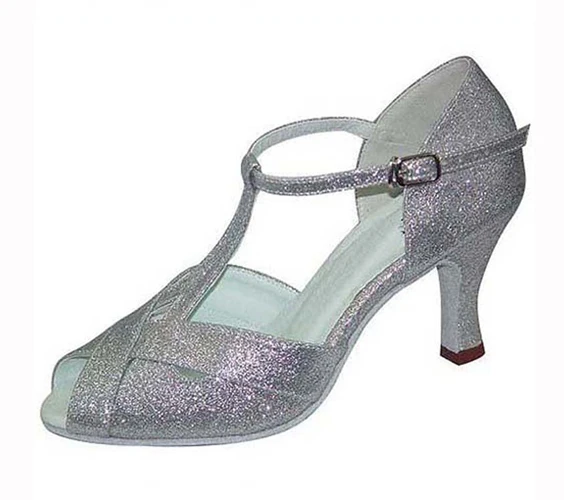 Серебристая танцевальная обувь для сальсы, высота каблука 4,5-8,5 см, Женская Профессиональная танцевальная обувь для латиноамериканских танцев, искусственная кожа с блестящим материалом, JYG930
