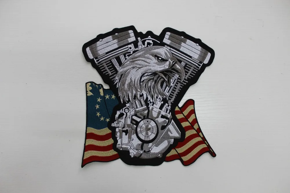 

Motor Engine Eagle USA Flag Embroidery Patches Motorcycle Biker for Jacket Back 29cm * 27 cm