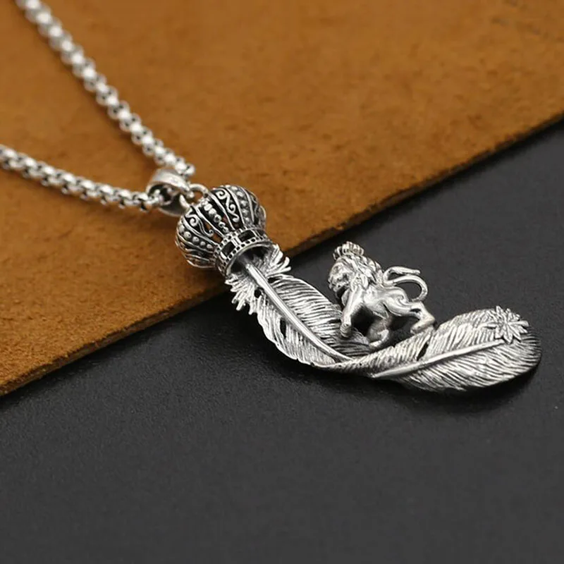 2016-Crown-lion-eagle-feather-pendant-Real-925-sterling-silver-jewelry-for-women-pendant-Silver-925 (5)