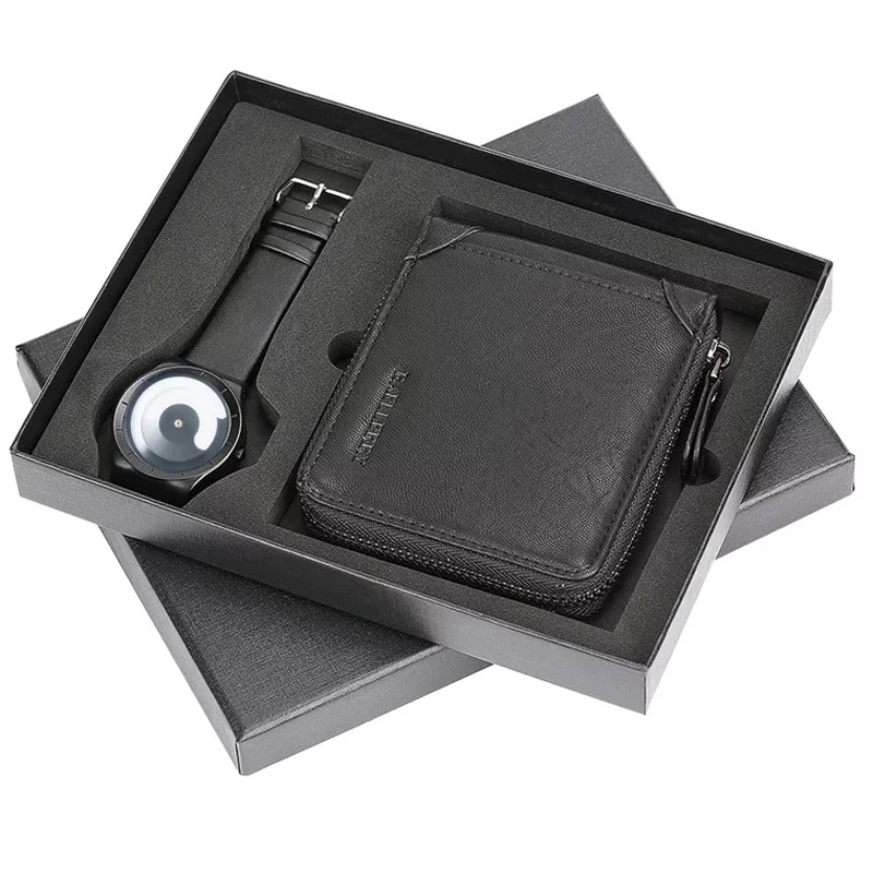 

Mens Watches Minimalist Unique Creative Quartz Wrist Watch Card Holder Wallet Watches Men Gift Set for Dad Husband Boy friend