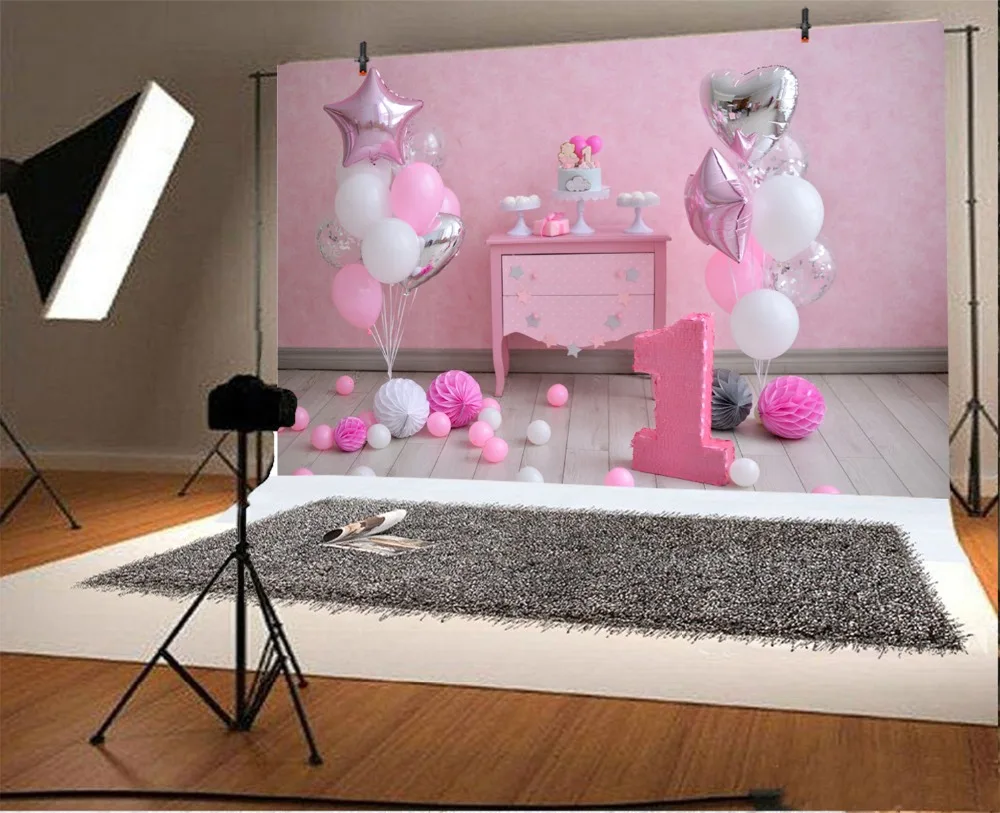 Laeacco Baby 1st Birthday Colorful Balloons Flowers Desk Cake Photo Background Customized Photographic Backdrop For Photo Studio