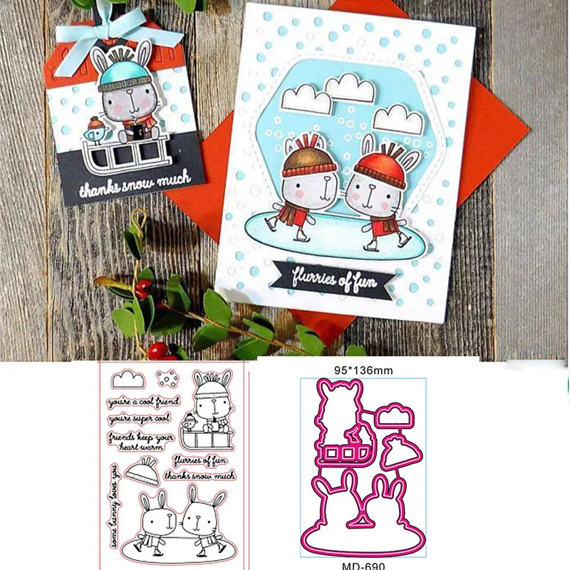

Cloud Rabbit Clear Stamp With Metal Cutting Dies Stencils Set For DIY Scrapbooking Christmas Decorative Embossing Craft Dies