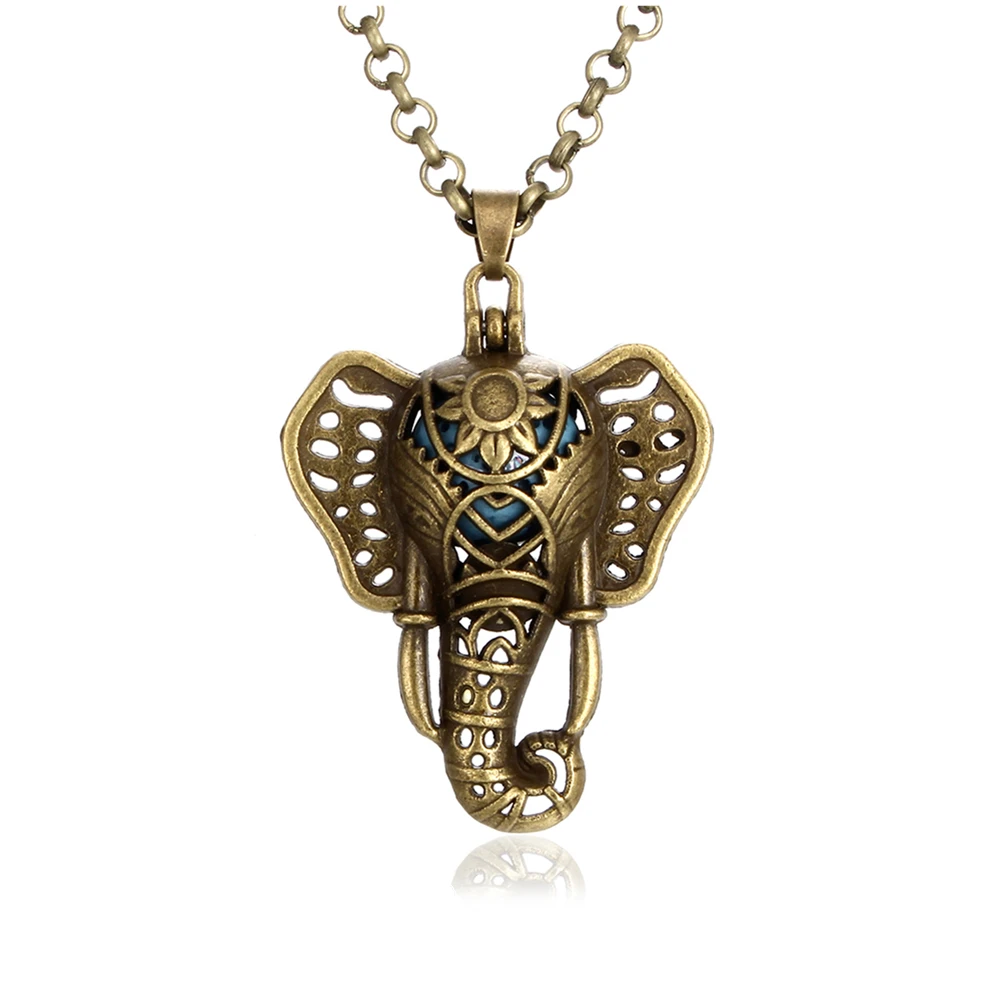Винтажное бронзовое ароматическое ожерелье Lucky Elephant Lava Rock диффузор эфирных масел