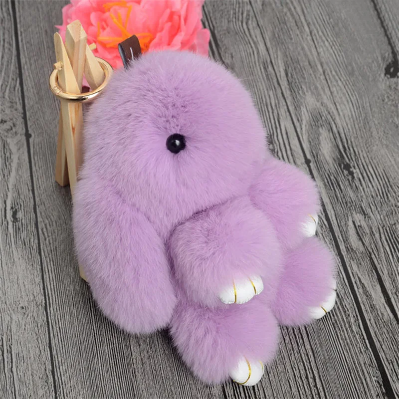 Genuine Rabbit Fur Pom Pom Key Chain For Women Trinket Cute Mini Rabbit Toy Doll Bag