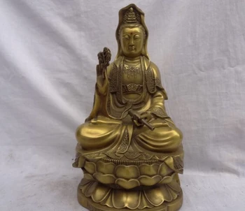 

song voge gem S2326 10" Chinese Pure Brass Joss Lotus Kwan-Yin GuanYin Bodhisattva Buddha Pot Statue