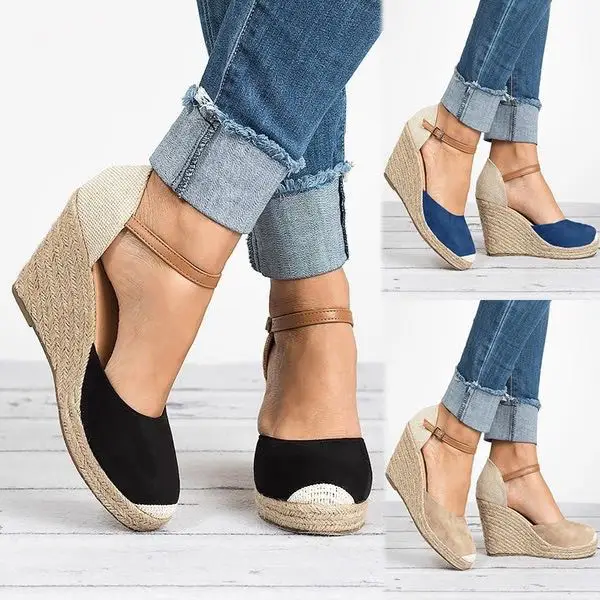 

ladies summer matte PU shoes zapatos mujer woman wedge round toe women sandals hemp loop girls platform pumps chaussure F180471