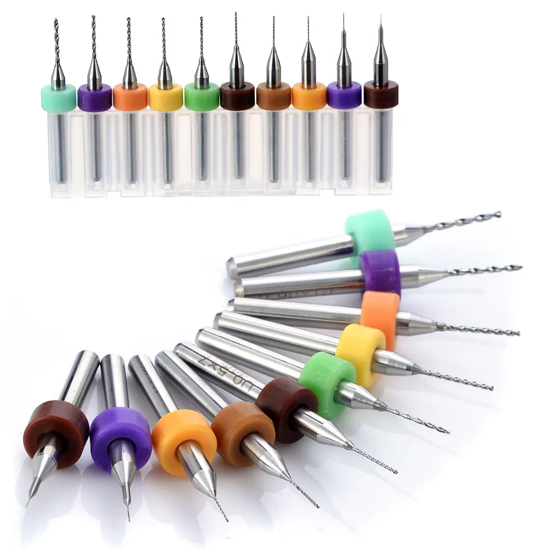 10pcs Micro PCB Carbide Twist Drill Bits Set 0.1/0.2/0.3/0.4/0.5/0.6/0.7,0.8/0.9/1.0mm For Jewelry Rotary Tool