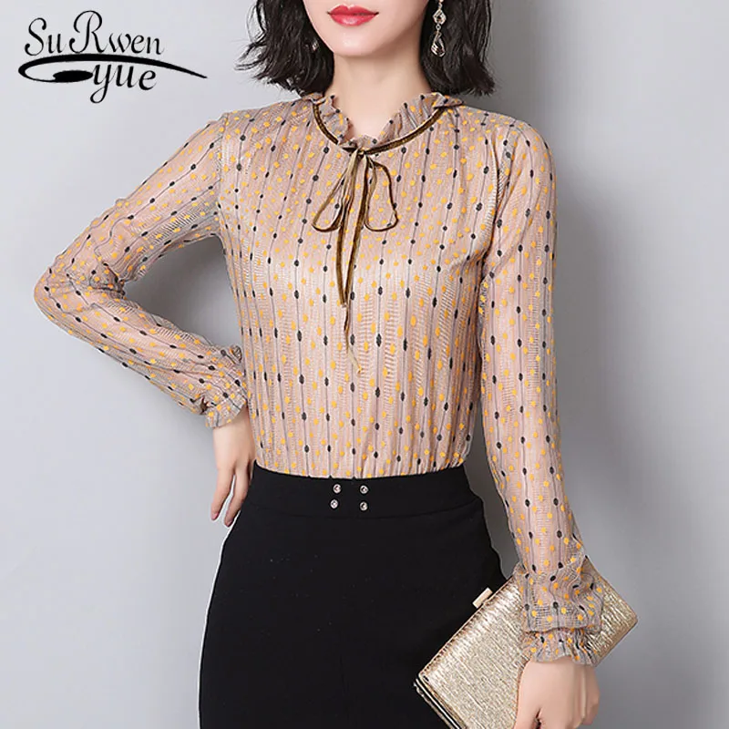 

Fashion 2018 autumn women shirts long sleeves female chiffon women blouse Polka Dot womens tops and blouses clothes 1564 45